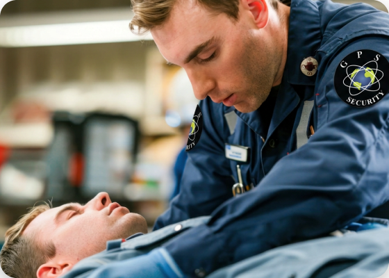 GPS Security first aid certified guard on an industrial worksite