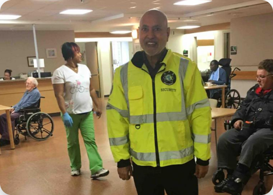 GPS Security medical responder coordinating with dispatch