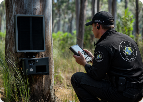 GPS Security guard patrolling a remote camp perimeter