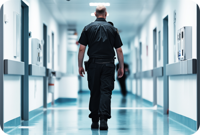 Hospital entrance with a security presence