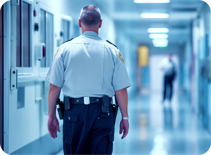 Healthcare security guard on duty at a healthcare facility