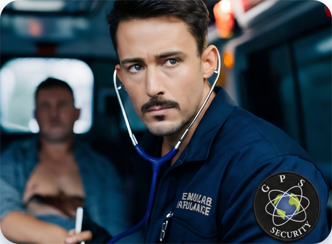 GPS Security healthcare security officer at a hospital entrance