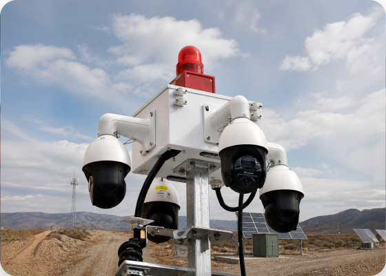 GPS Security surveillance trailer camera mast deployed on site