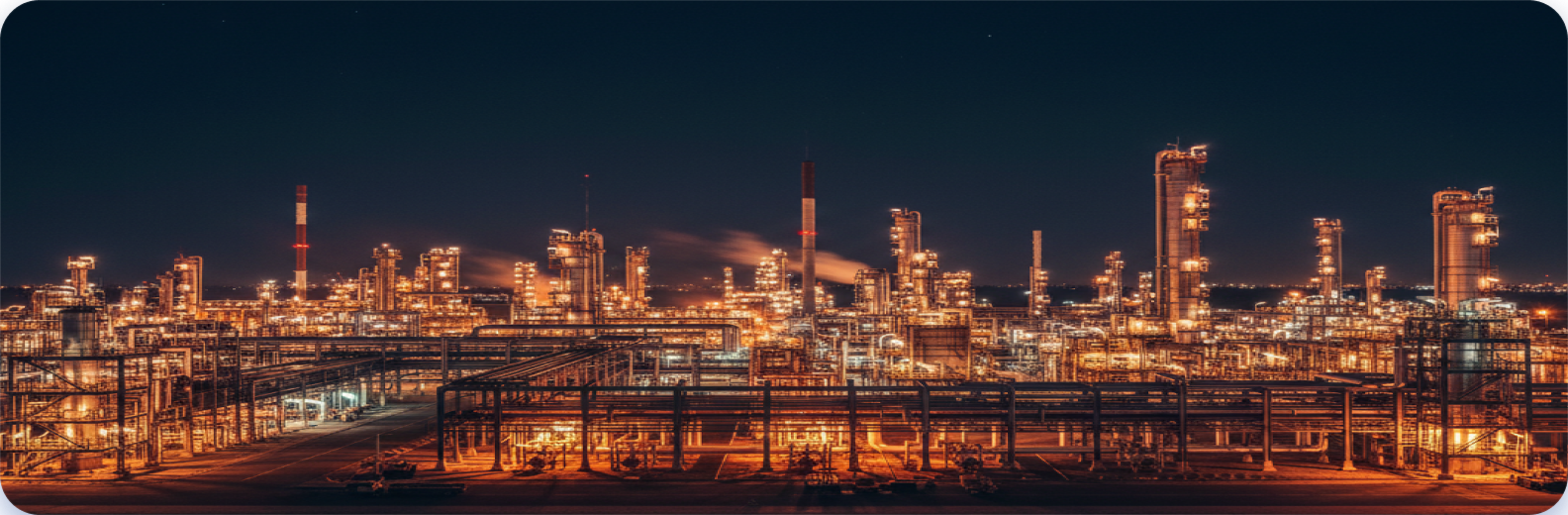 Oil and gas pipeline facility at dusk
