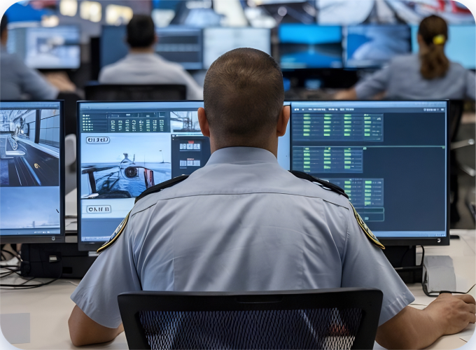 GPS Security live video monitoring operator watching camera feeds